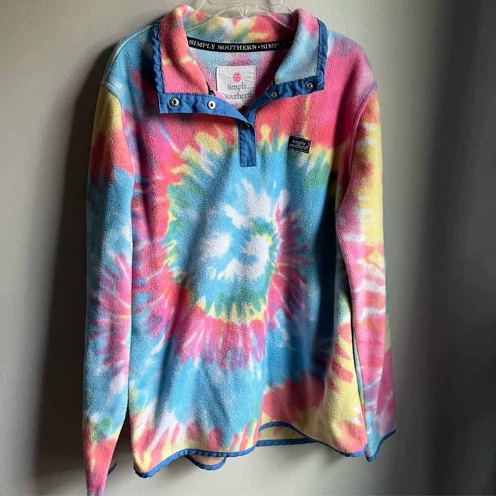 Simply Southern Tie Dye Fleece Pullover Sweatshirt Large